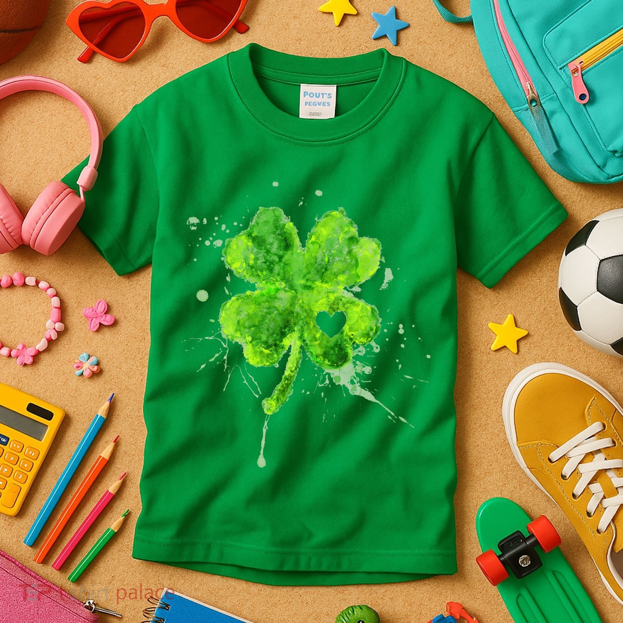 Painted St Patricks Day Shamrock Heart St Paddys Day Clover Kids T-Shirt