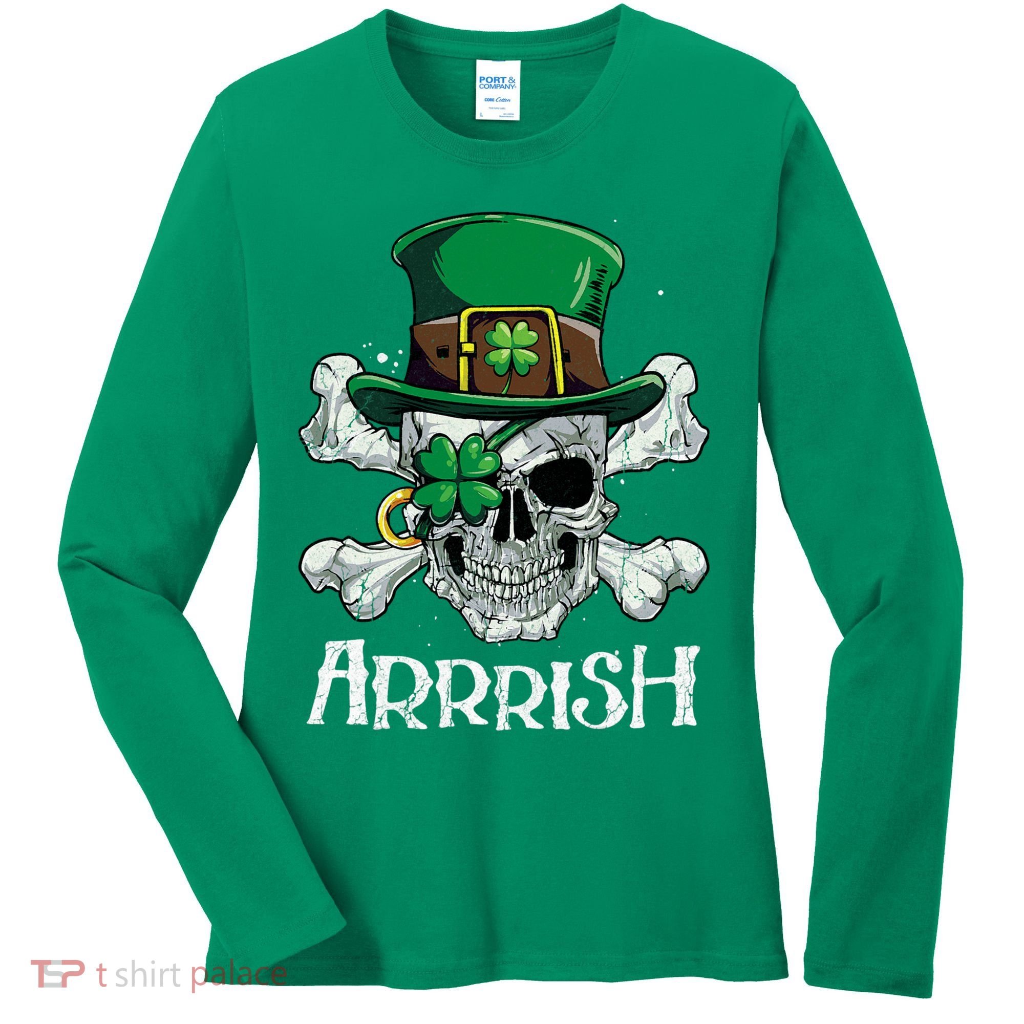 Pirate St Patricks Day Arrrish Leprechaun Women's Long Sleeve Shirt