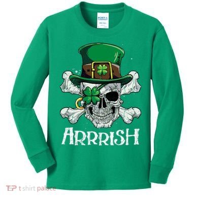 Pirate St Patricks Day Arrrish Leprechaun Kids Long Sleeve Shirt