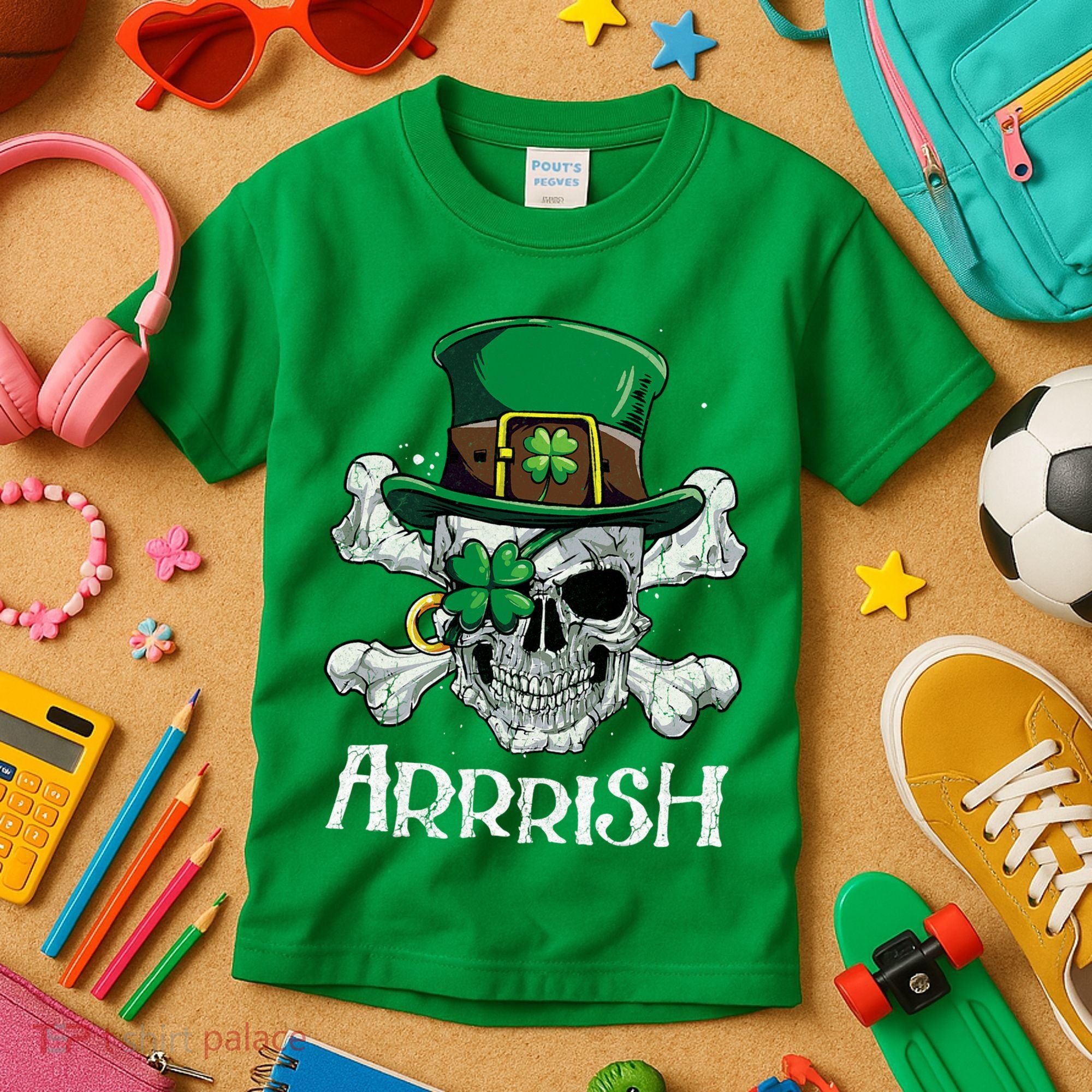 Pirate St Patricks Day Arrrish Leprechaun Kids T-Shirt