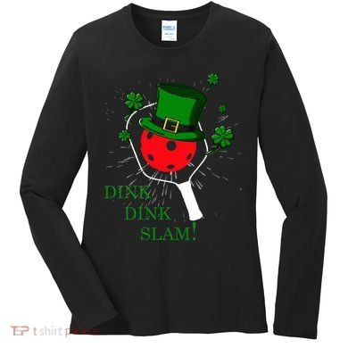 Pickleball St Patricks Day Leprechaun Dink Dink Slam Women's Long Sleeve Shirt