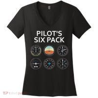 Pilot's Six Pack Funny Aviation Women's V-Neck T-Shirt thumb 0