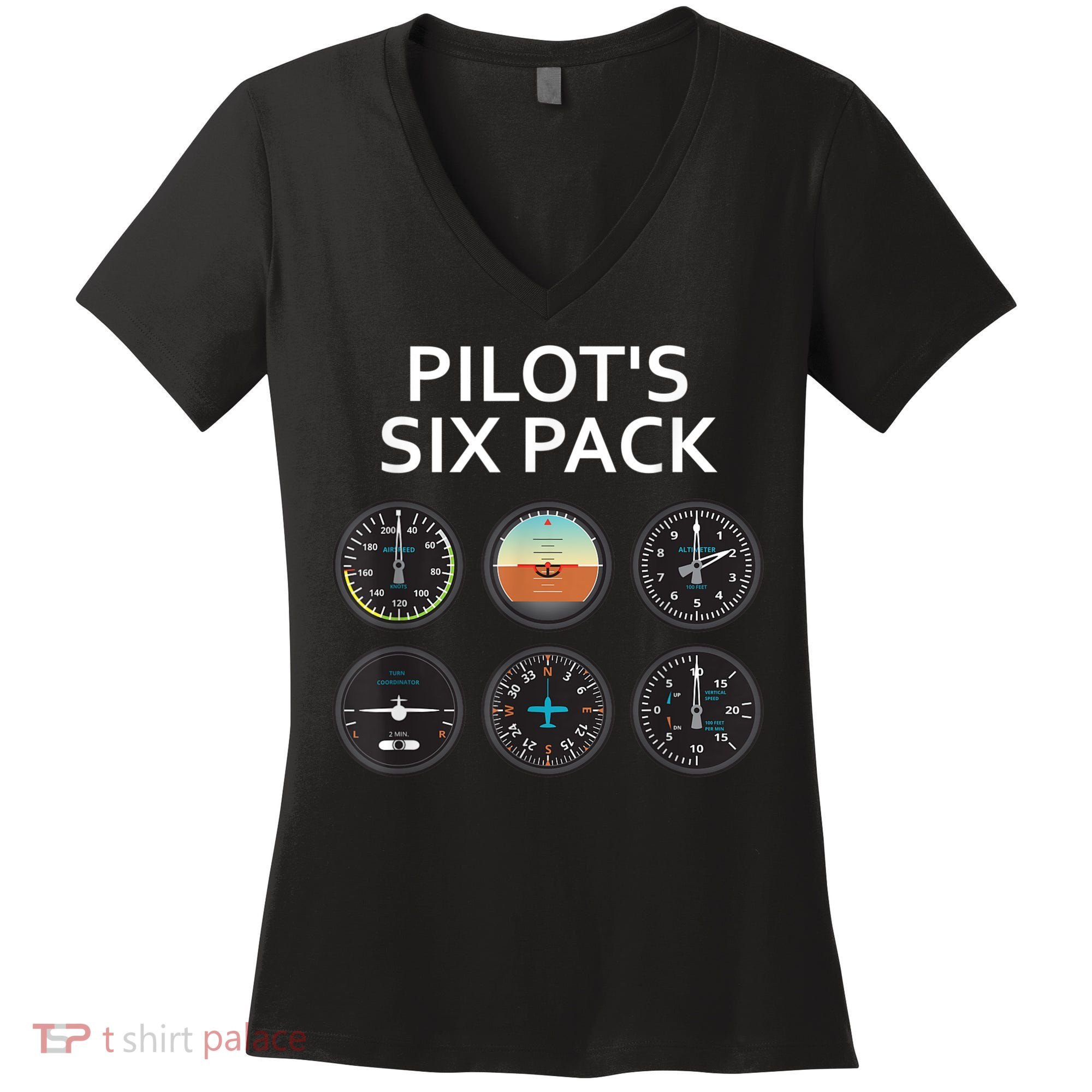 Pilot's Six Pack Funny Aviation Women's V-Neck T-Shirt