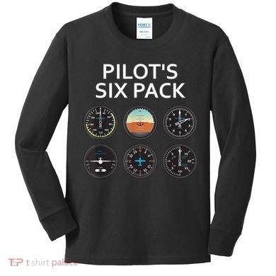 Pilot's Six Pack Funny Aviation Kids Long Sleeve Shirt