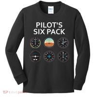 Pilot's Six Pack Funny Aviation Kids Long Sleeve Shirt thumb 0