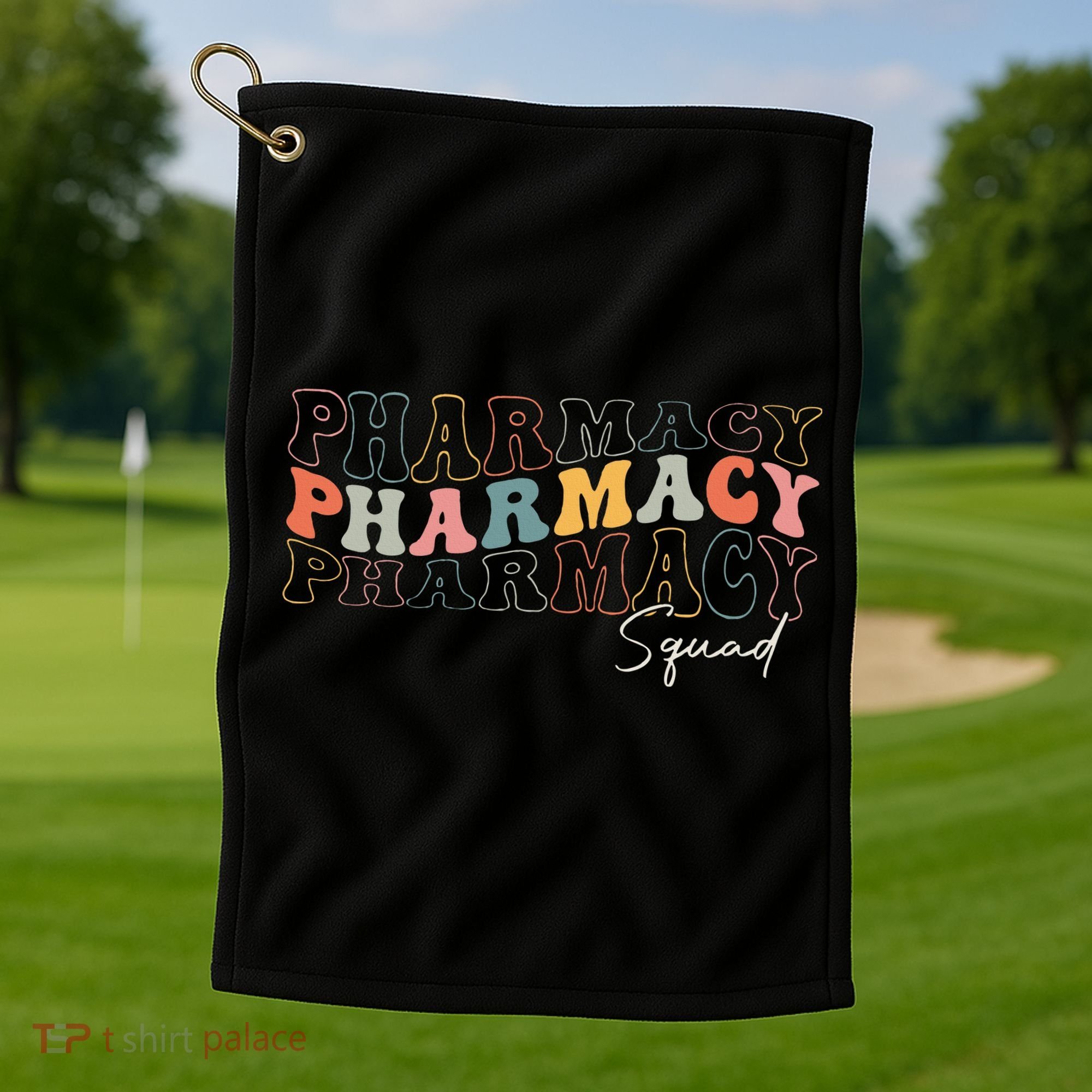 Pharmacy Squad Pharmacy Technician Retro Groovy Pharmacist Golf Towel