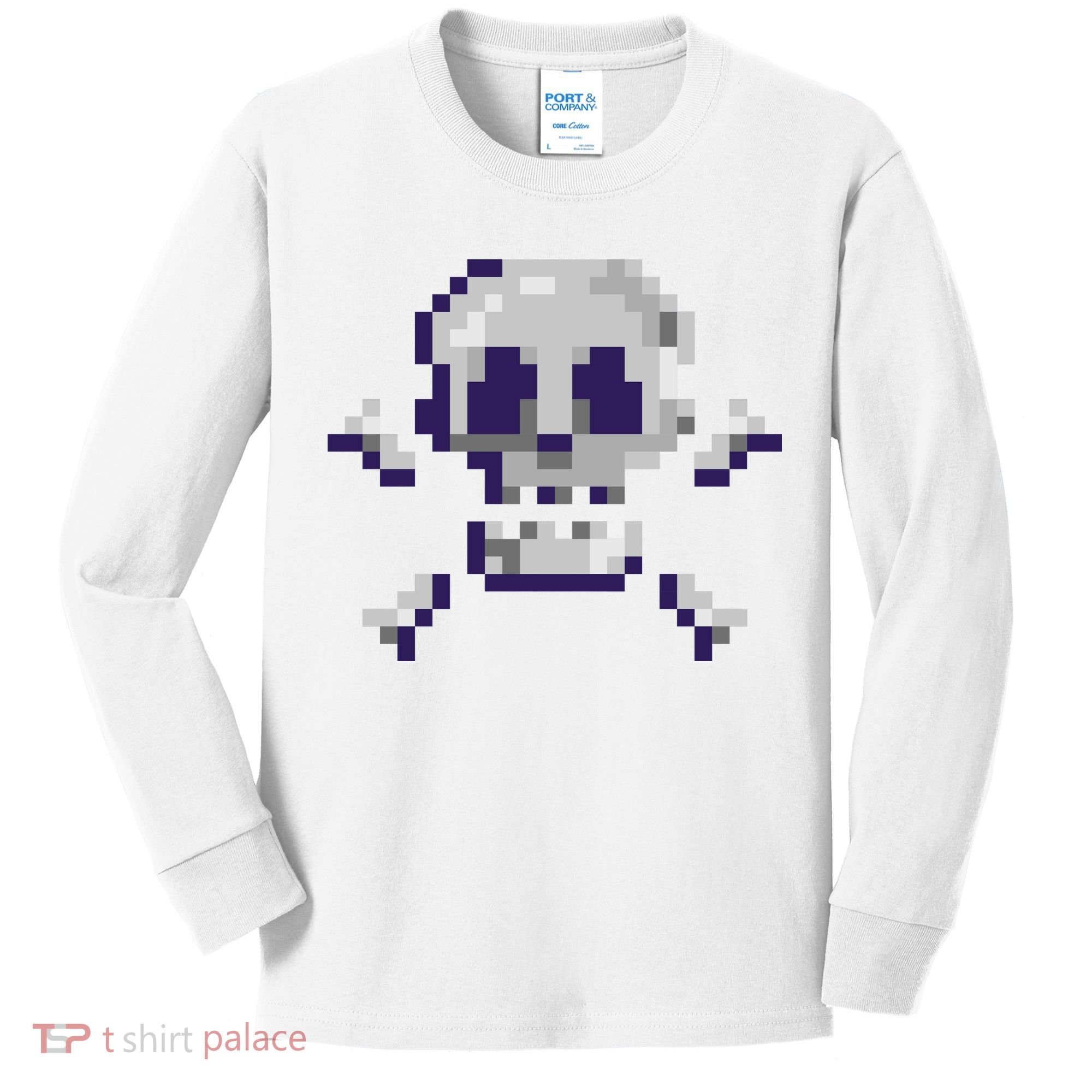 Pixelated Skull Kids Long Sleeve Shirt