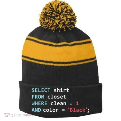 Programmer SQL Query Geek Database Coding Stripe Pom Pom Beanie