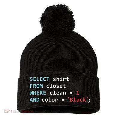 Programmer SQL Query Geek Database Coding Pom Pom 12in Knit Beanie