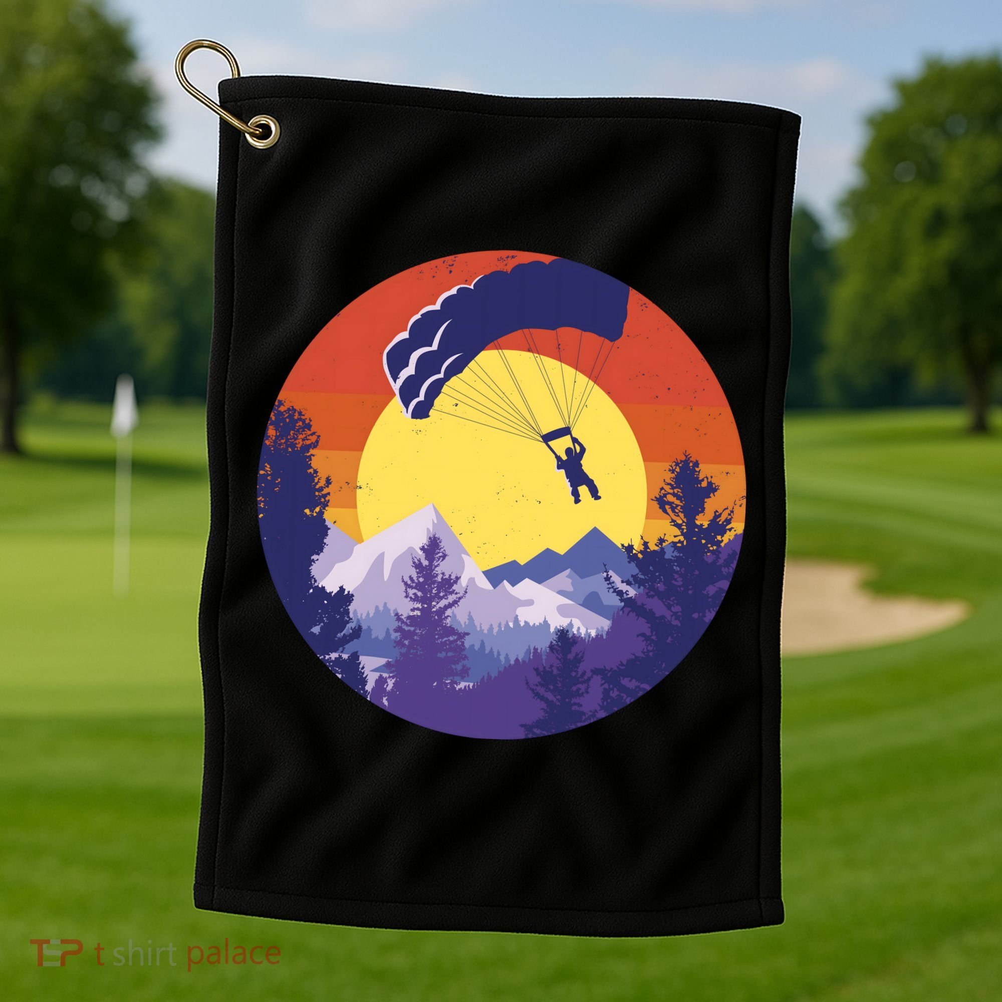 Parachute Skydiving Retro Sunset Golf Towel