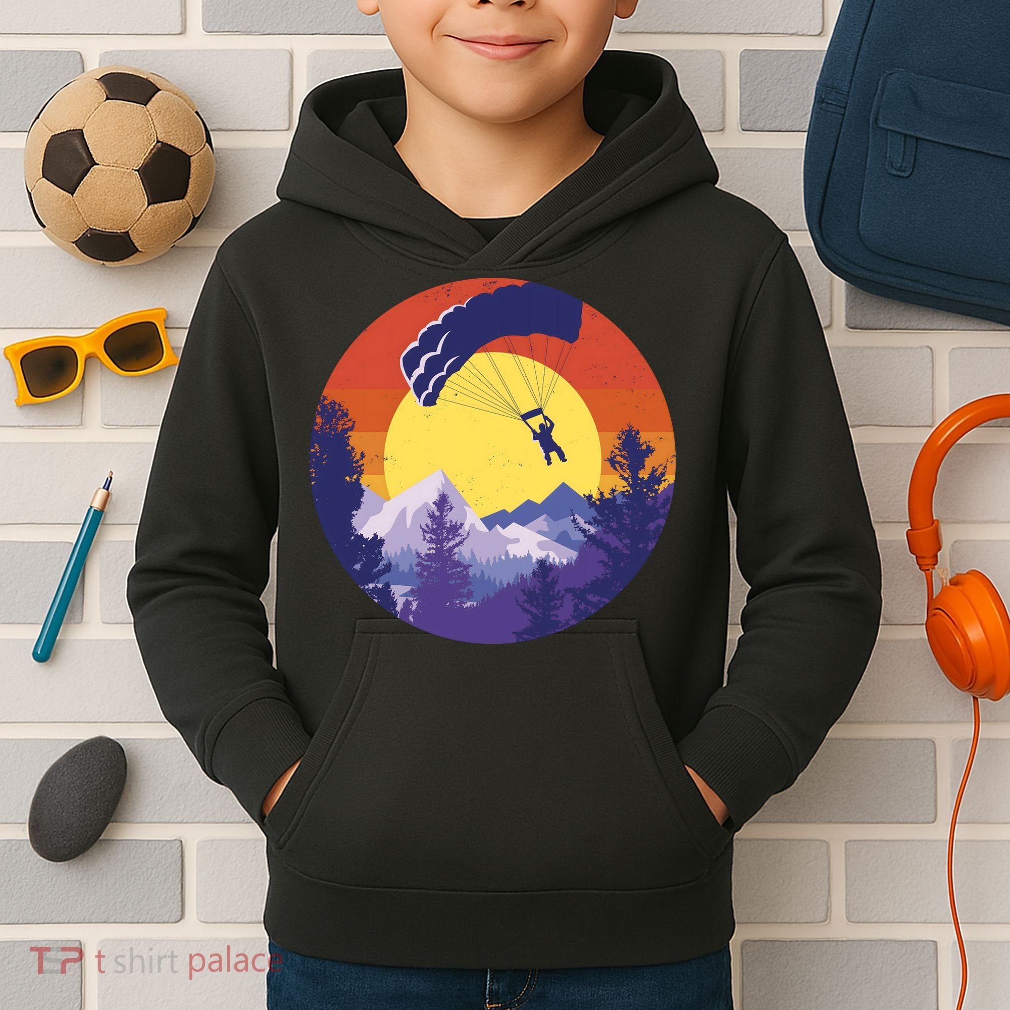 Parachute Skydiving Retro Sunset Kids Hoodie
