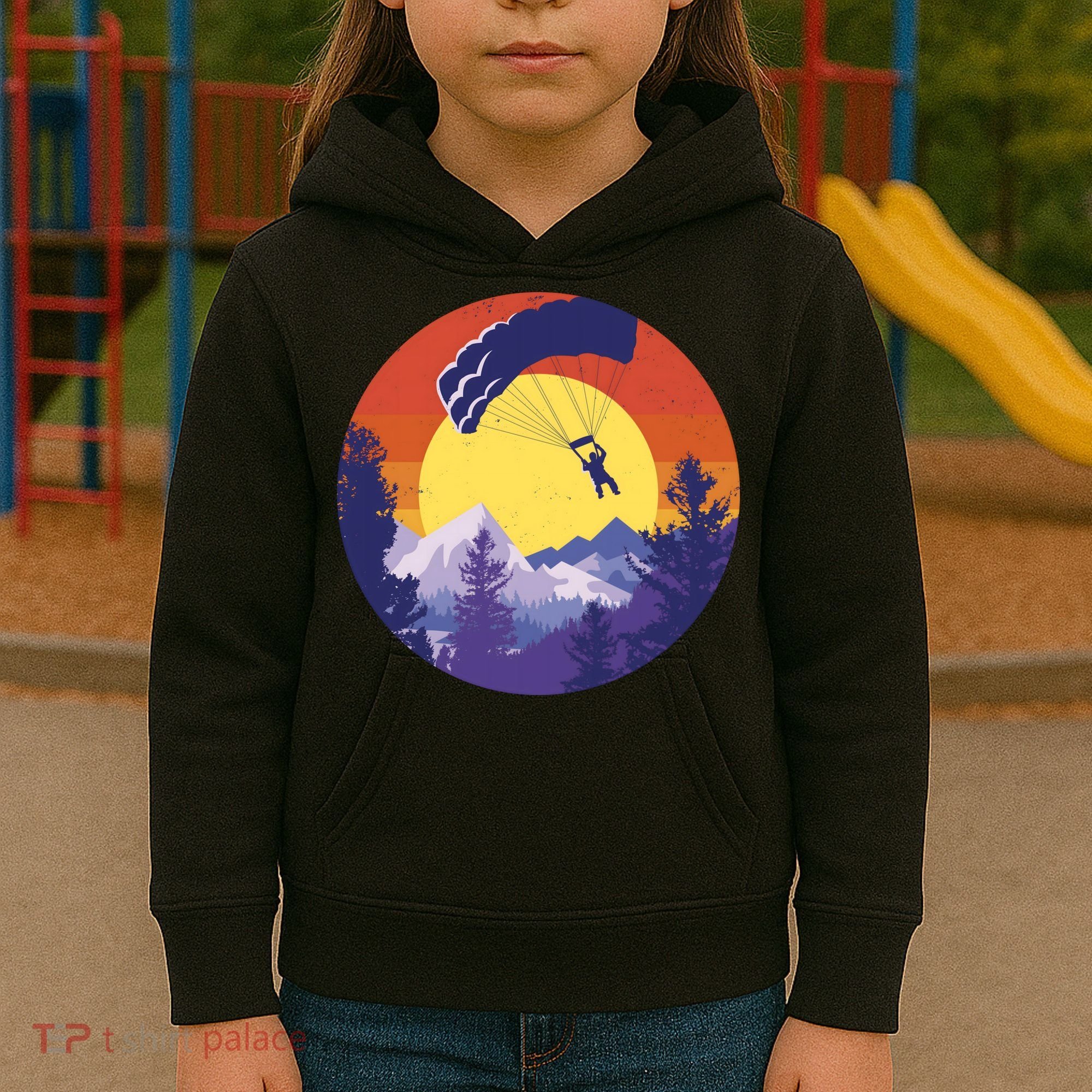Parachute Skydiving Retro Sunset Kids Hoodie