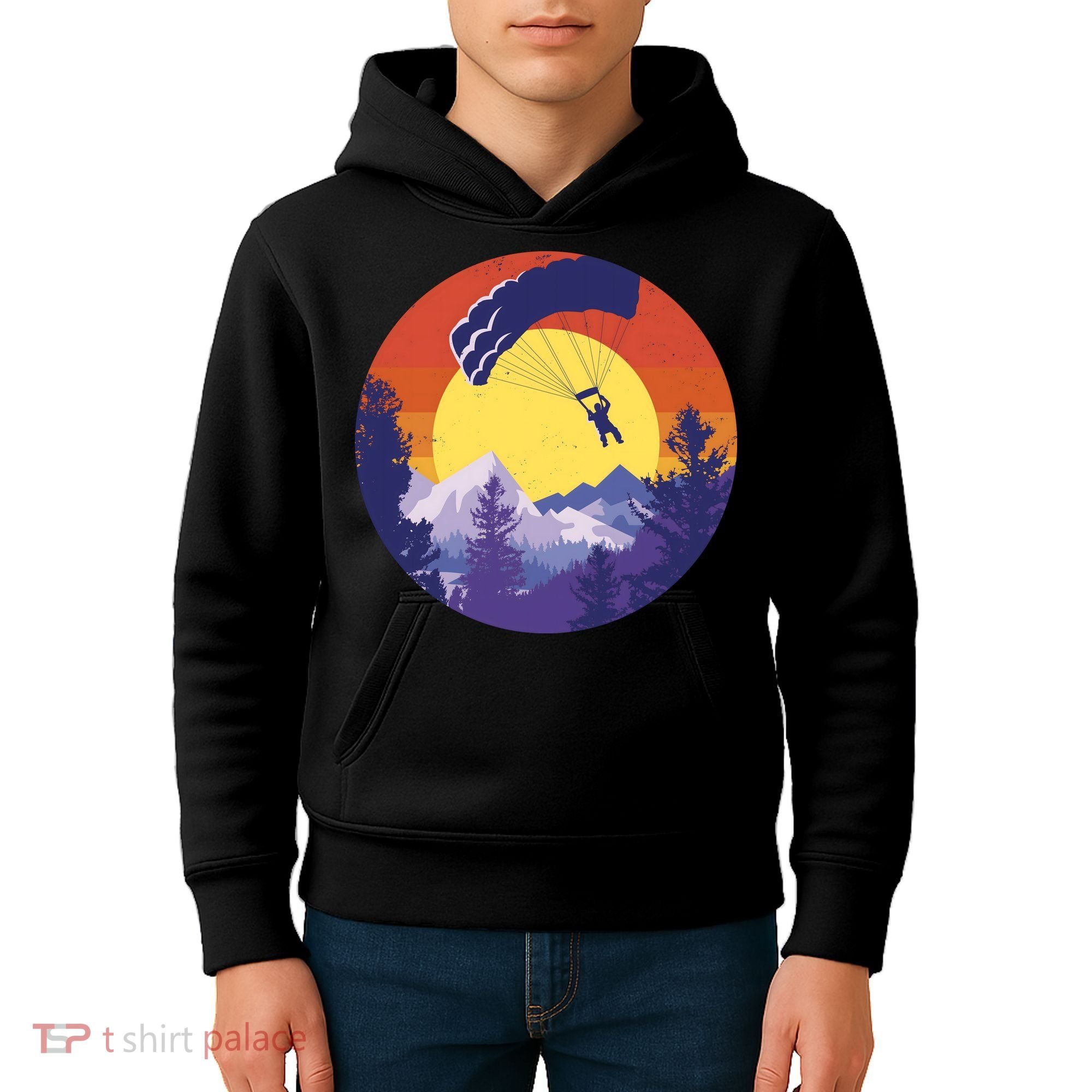 Parachute Skydiving Retro Sunset Kids Hoodie