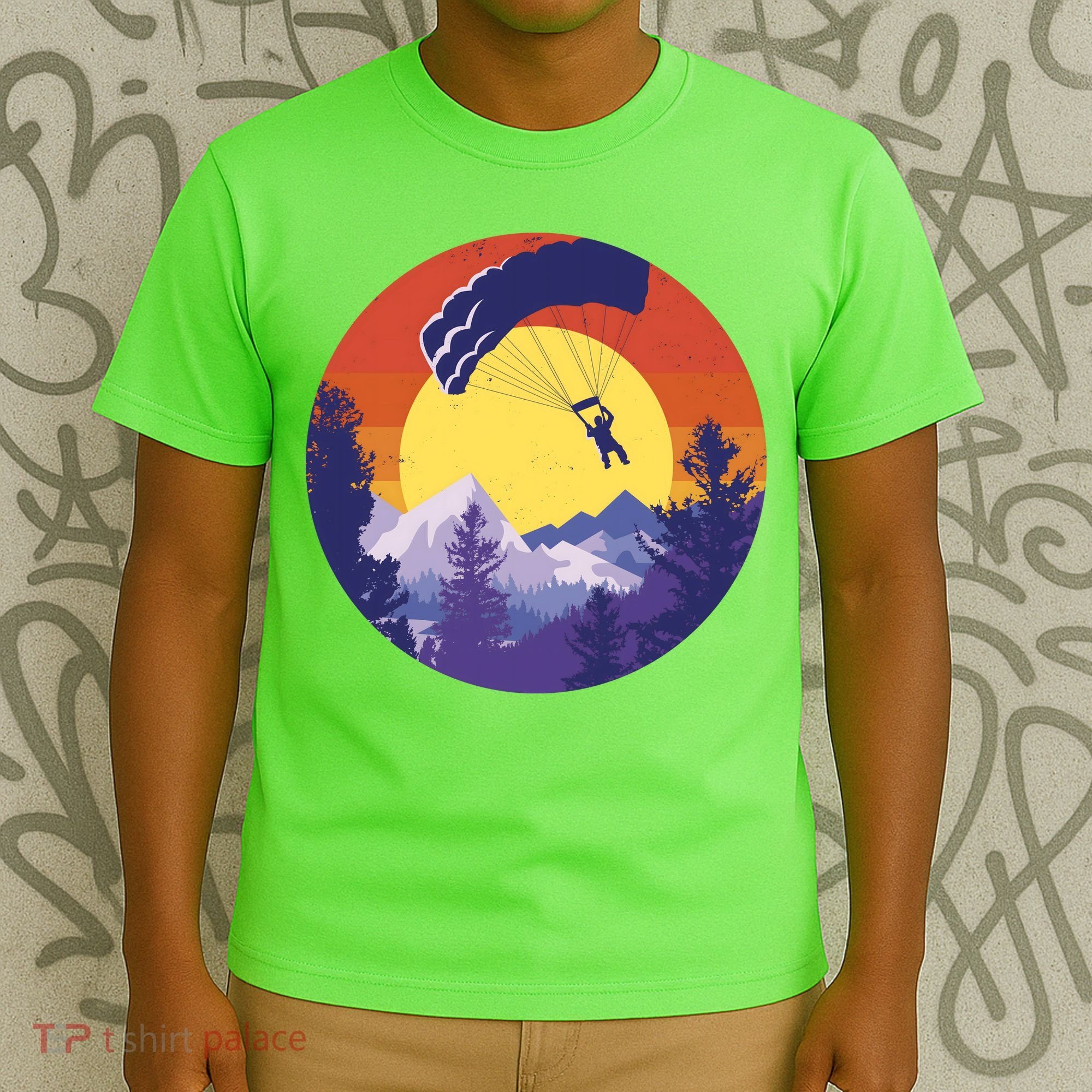 Parachute Skydiving Retro Sunset T-Shirt