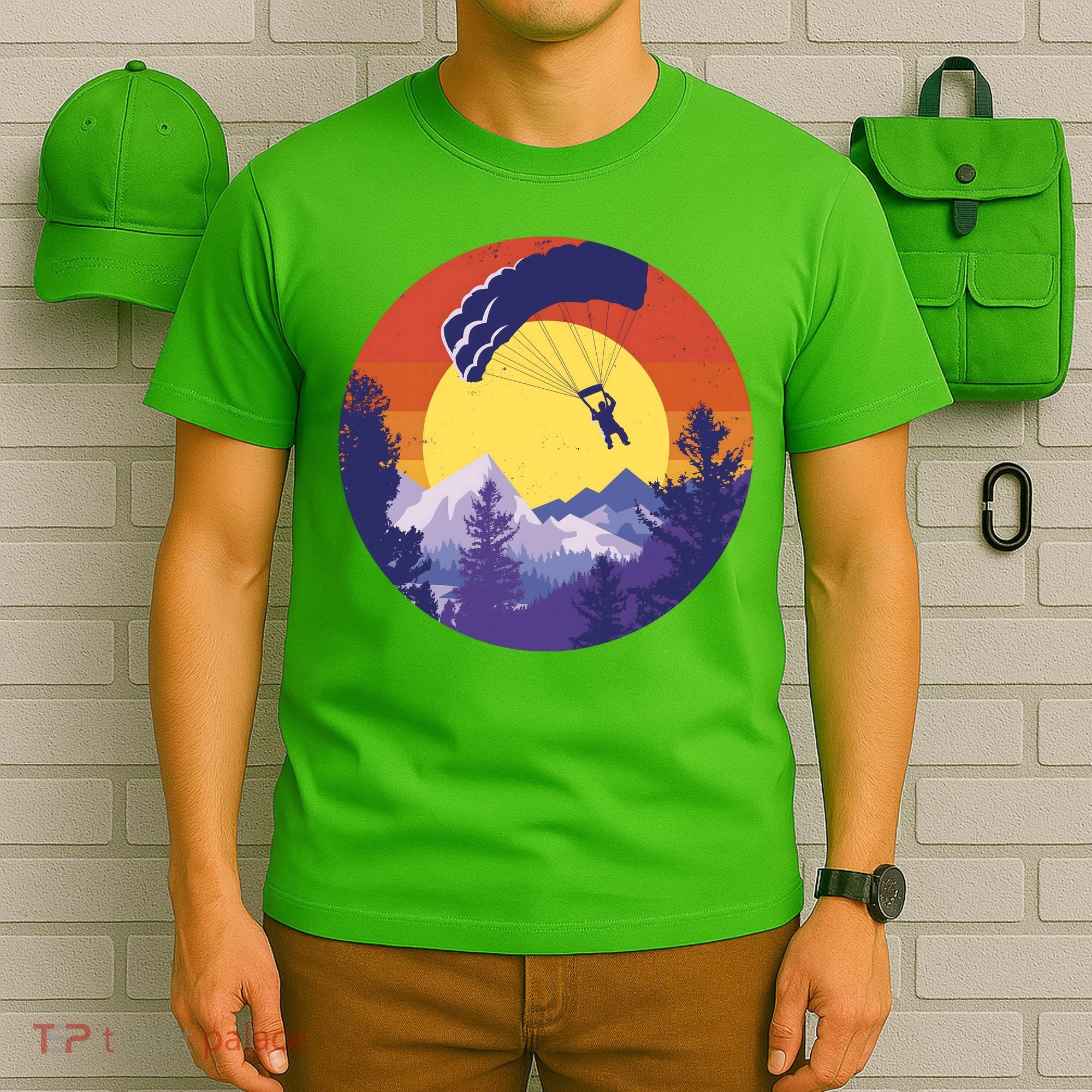 Parachute Skydiving Retro Sunset T-Shirt