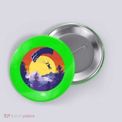 Parachute Skydiving Retro Sunset Button
