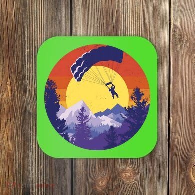 Parachute Skydiving Retro Sunset Coaster
