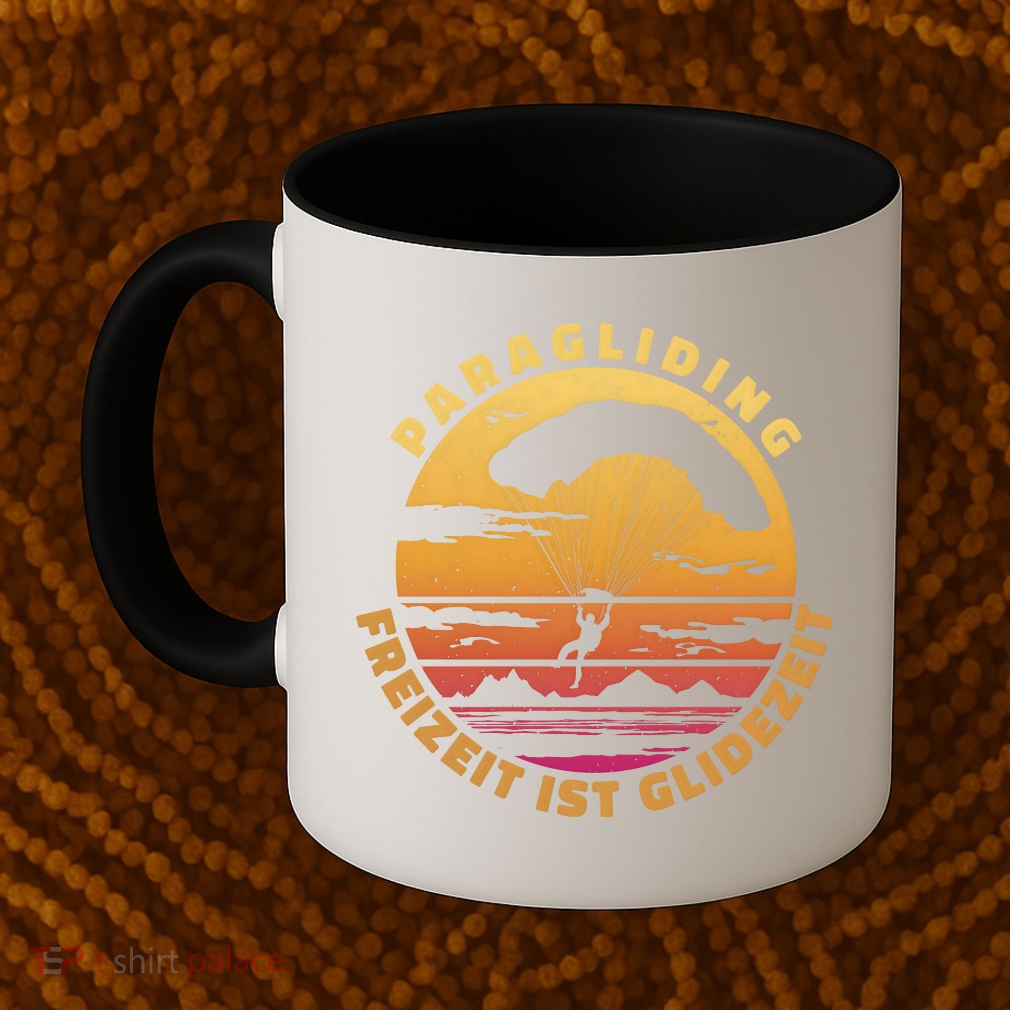 Paraglider Silhouette Retro Sunset Coffee Mug