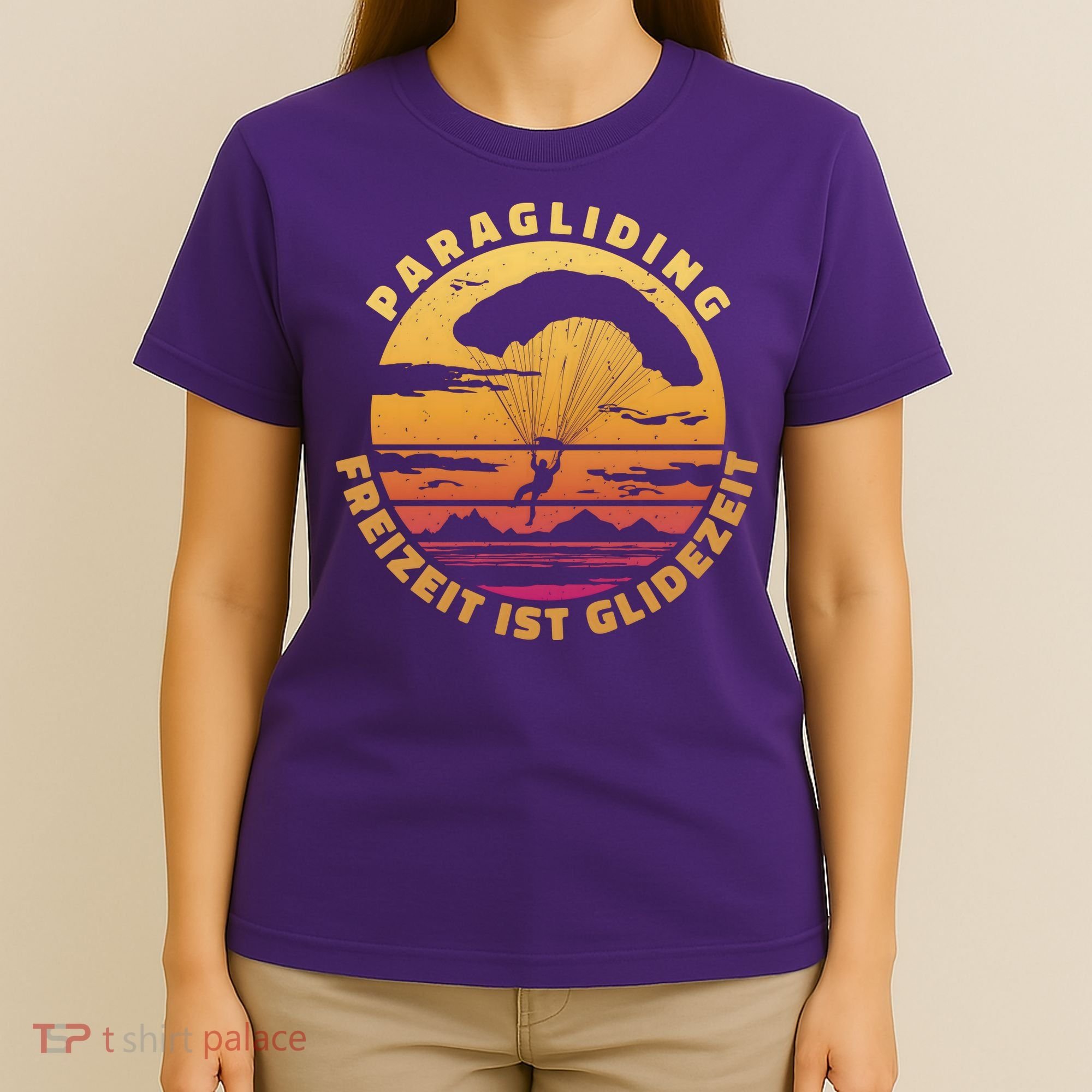 Paraglider Silhouette Retro Sunset T-Shirt
