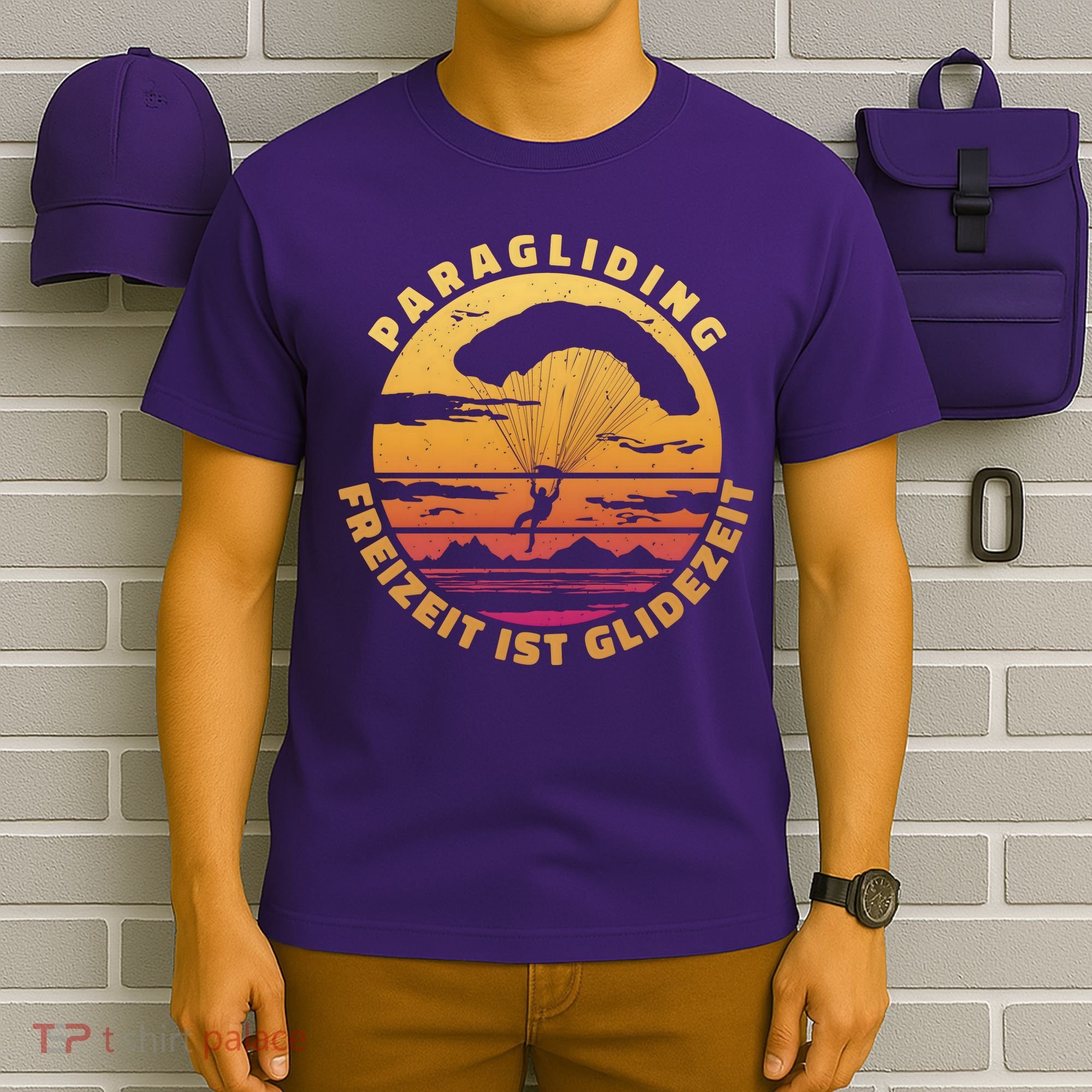 Paraglider Silhouette Retro Sunset T-Shirt