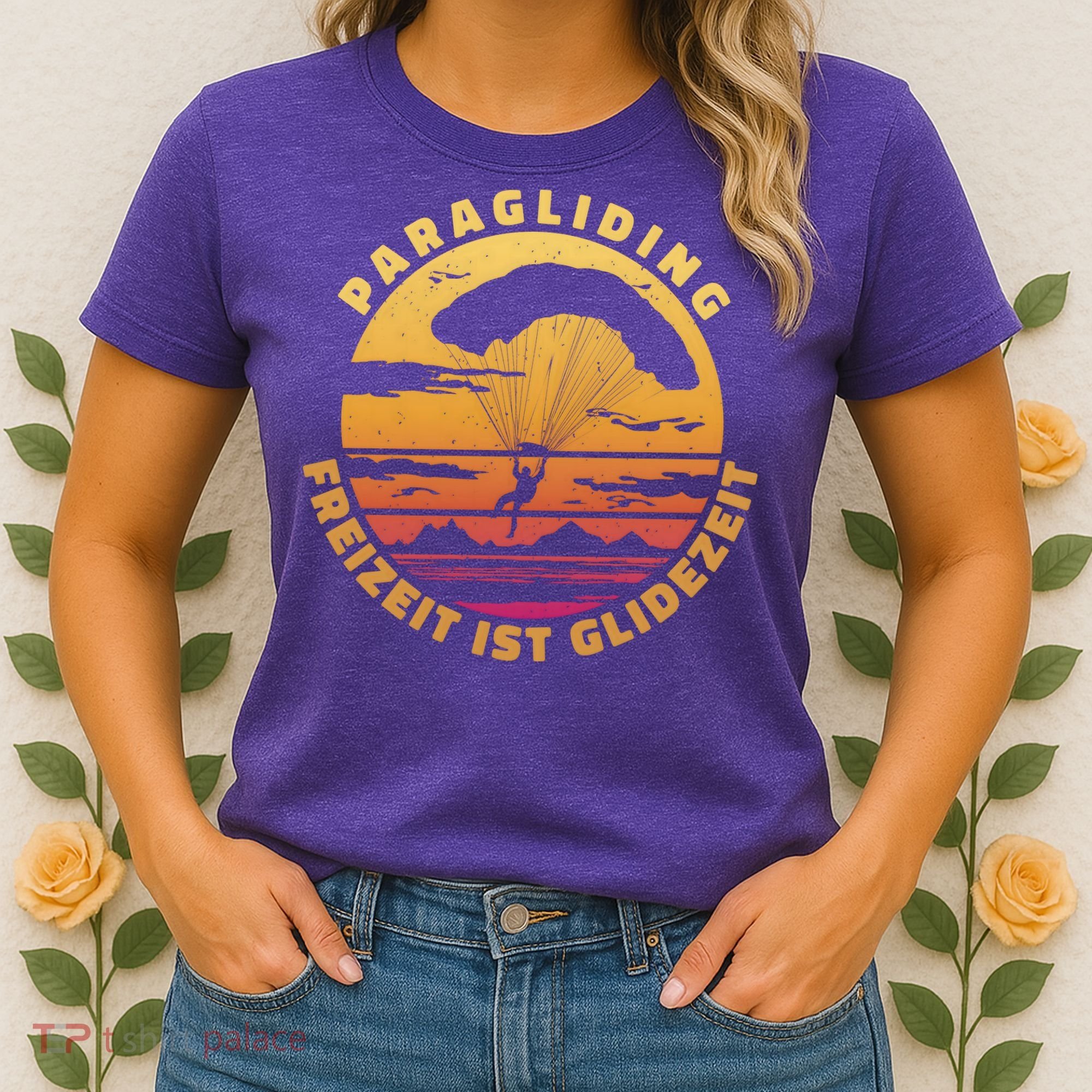 Paraglider Silhouette Retro Sunset Women's T-Shirt