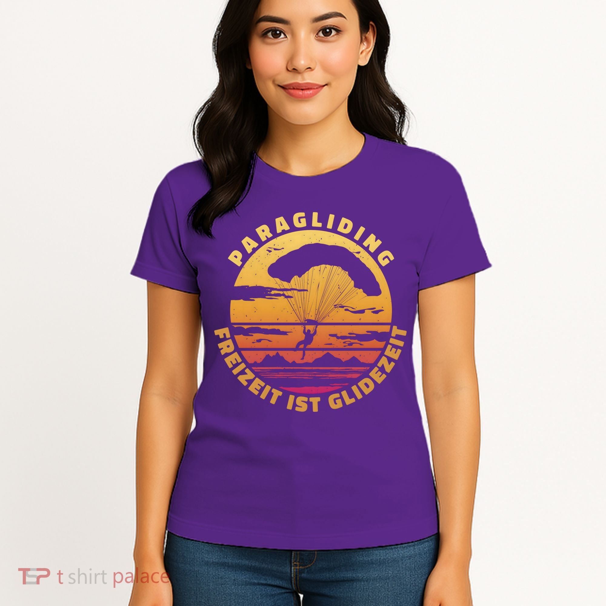 Paraglider Silhouette Retro Sunset Women's T-Shirt