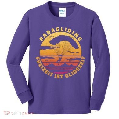 Paraglider Silhouette Retro Sunset Kids Long Sleeve Shirt