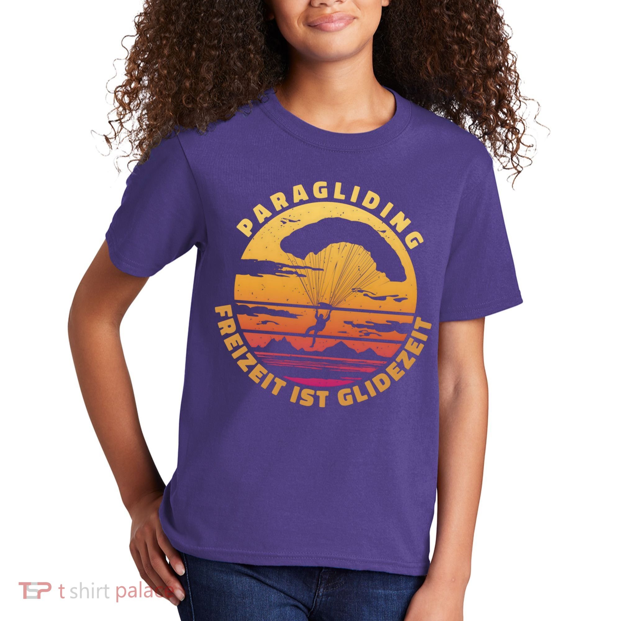 Paraglider Silhouette Retro Sunset Kids T-Shirt