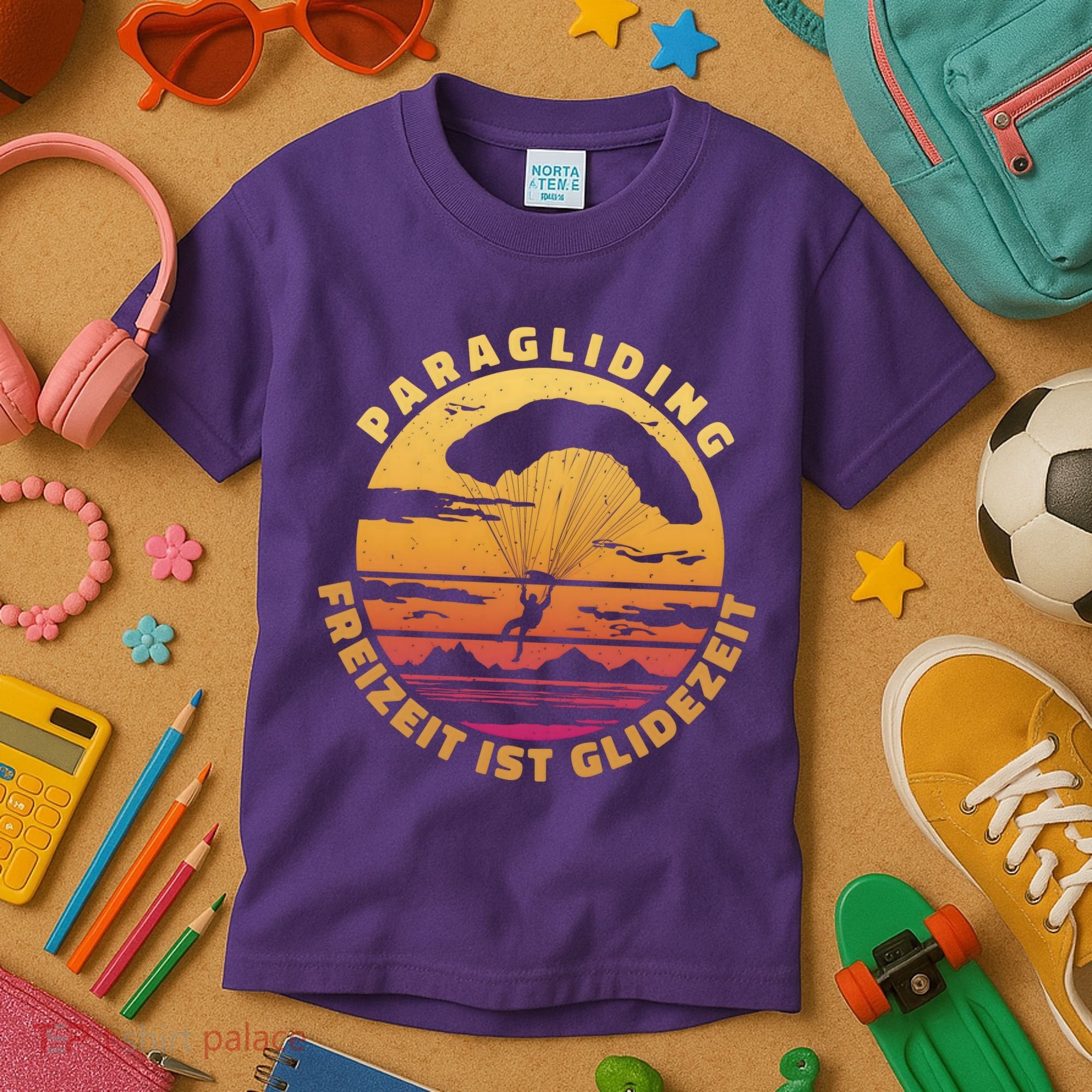 Paraglider Silhouette Retro Sunset Kids T-Shirt