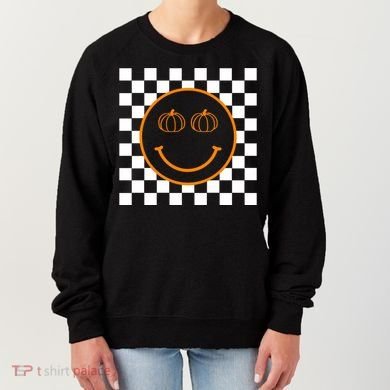 Pumpkin Smiley Retro Checkered Women's Sweatshirt