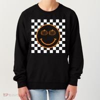 Pumpkin Smiley Retro Checkered Women's Sweatshirt thumb 0