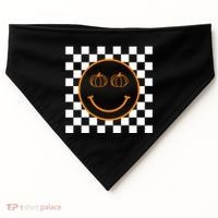 Pumpkin Smiley Retro Checkered USA-Made Doggie Bandana thumb 0