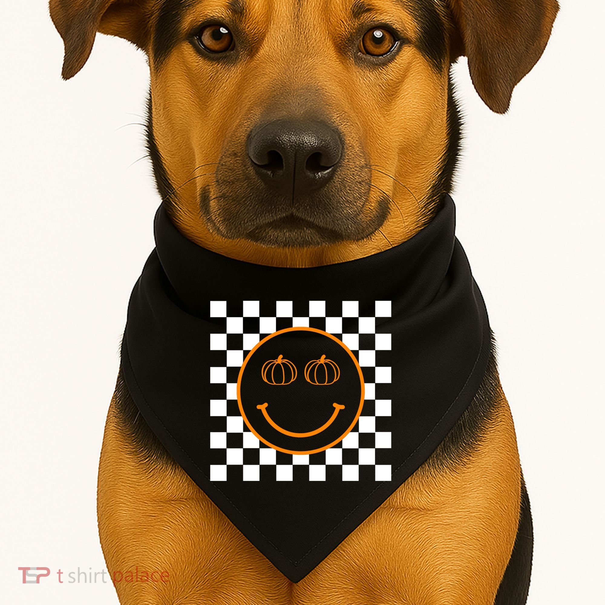 Pumpkin Smiley Retro Checkered USA-Made Doggie Bandana