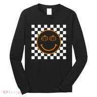 Pumpkin Smiley Retro Checkered Long Sleeve Shirt thumb 0
