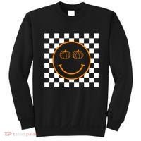 Pumpkin Smiley Retro Checkered Sweatshirt thumb 0