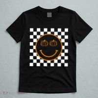Pumpkin Smiley Retro Checkered T-Shirt thumb 5