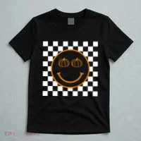 Pumpkin Smiley Retro Checkered T-Shirt thumb 5