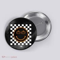 Pumpkin Smiley Retro Checkered Button thumb 0