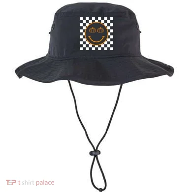 Pumpkin Smiley Retro Checkered Bucket Hat