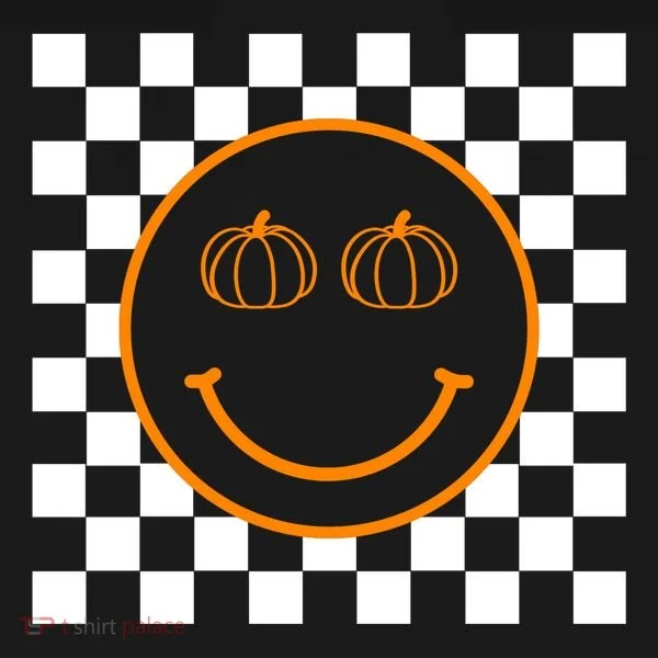 Pumpkin Smiley Retro Checkered Bucket Hat