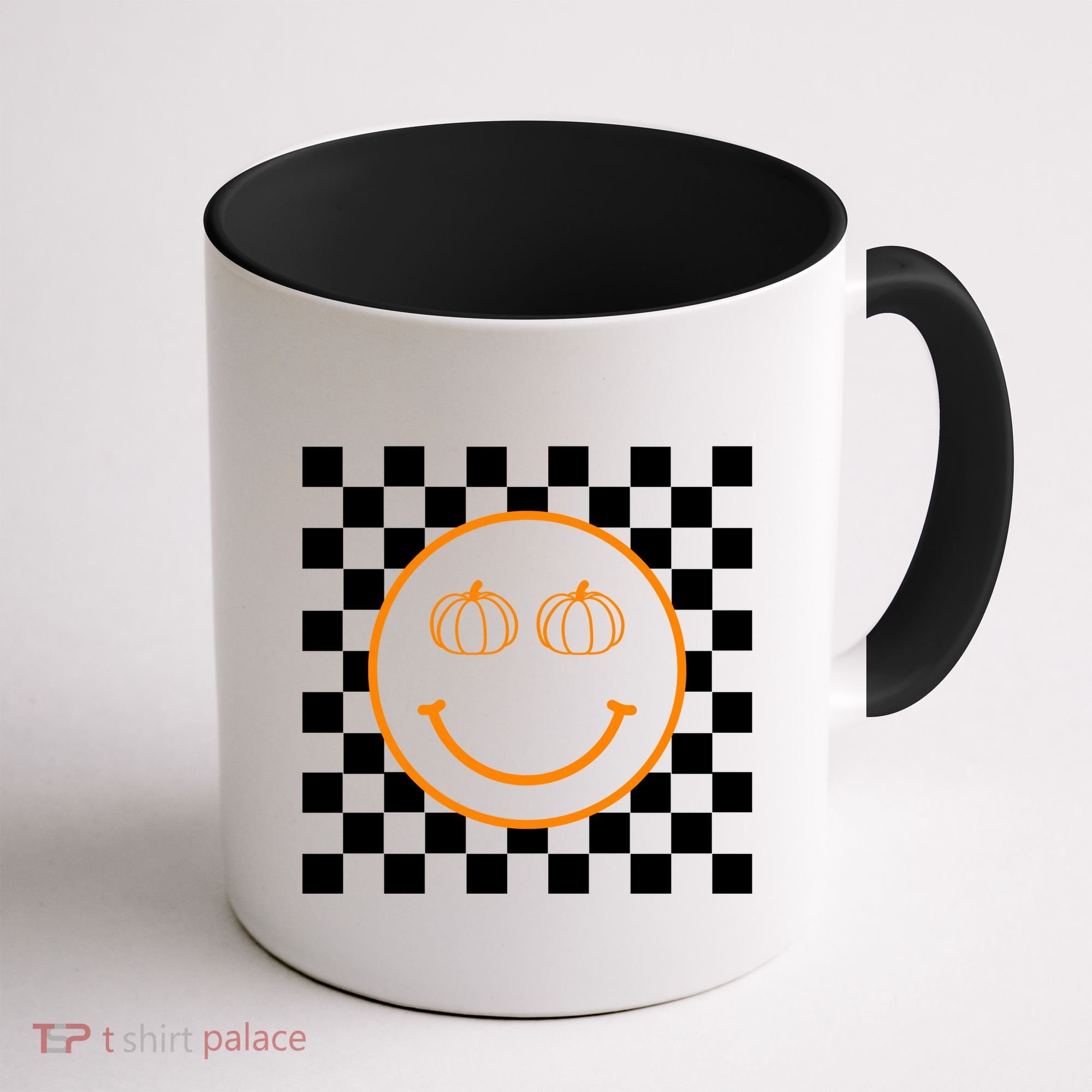 Pumpkin Smiley Retro Checkered Coffee Mug