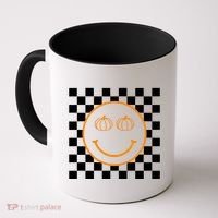 Pumpkin Smiley Retro Checkered Coffee Mug thumb 0