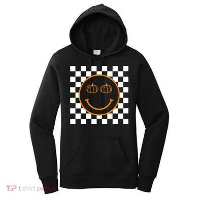 Pumpkin Smiley Retro Checkered Women's Hoodie