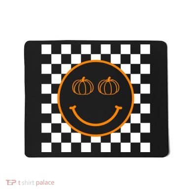 Pumpkin Smiley Retro Checkered Mousepad