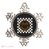 Pumpkin Smiley Retro Checkered Ornament thumb 0