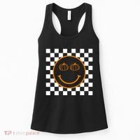 Pumpkin Smiley Retro Checkered Women's Tank Top thumb 0