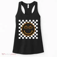 Pumpkin Smiley Retro Checkered Women's Tank Top thumb 0