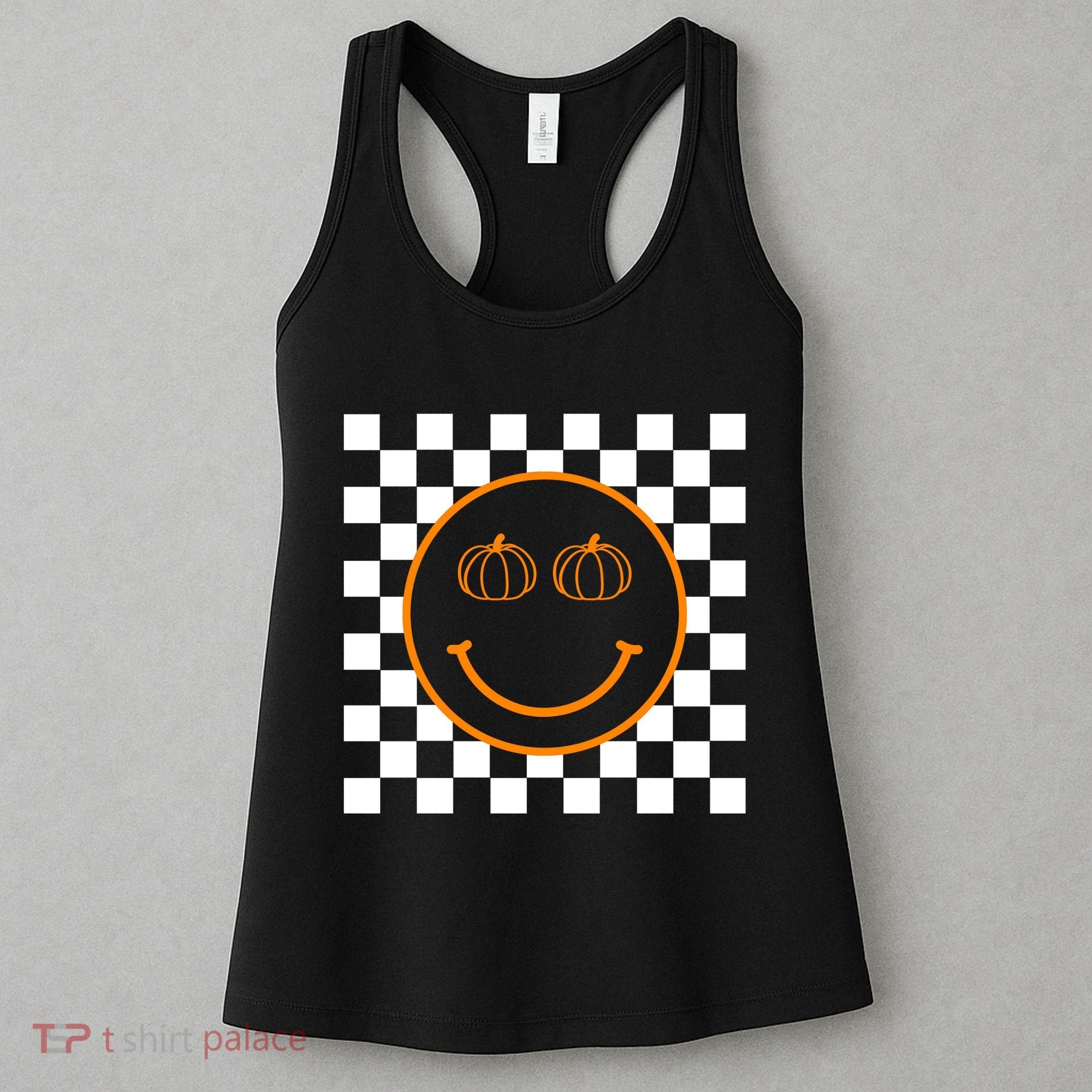 Pumpkin Smiley Retro Checkered Women's Tank Top
