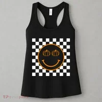 Pumpkin Smiley Retro Checkered Women's Tank Top thumb 3