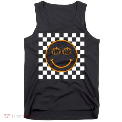 Pumpkin Smiley Retro Checkered Tank Top